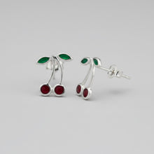 Load image into Gallery viewer, Sterling Silver Cherry Stud Earrings - Playful Minimal Design in .925 Sterling Silver
