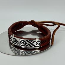 Load image into Gallery viewer, Aztec Bracelet – Leather Adjustable Silver Bar in .925 Sterling Silver
